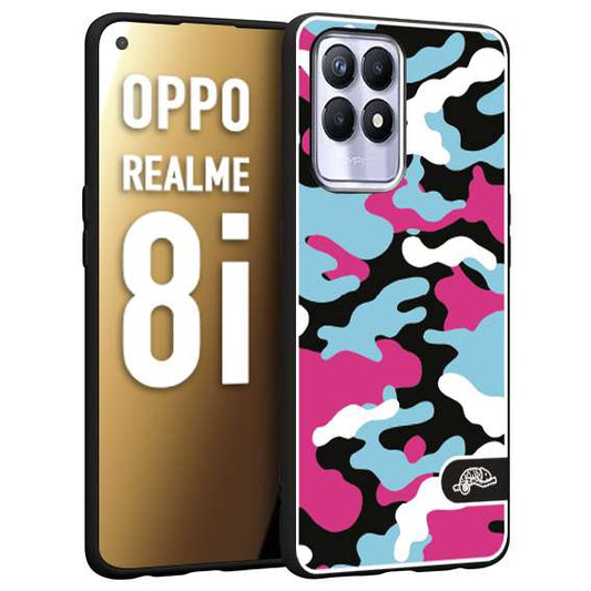 CUSTOMIZZA - Custodia cover nera morbida in tpu compatibile per Realme 8i camouflage mimetico militare fucsia celeste