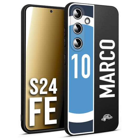 CUSTOMIZZA - Custodia cover nera morbida in tpu compatibile per Samsung S24 FE personalizzata calcio football nome e numero calciatori biancoazzurri bianco celesti