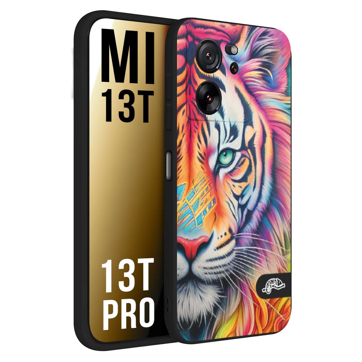 CUSTOMIZZA - Custodia cover nera morbida in tpu compatibile per Xiaomi 13T - 13T PRO animali color tigre tiger viso colori vibranti disegnato schizzo