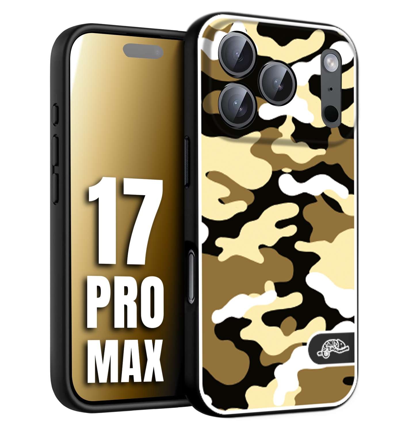CUSTOMIZZA - Custodia cover nera morbida in tpu compatibile per iPhone 17 PRO MAX camouflage mimetico militare giallo desert brown