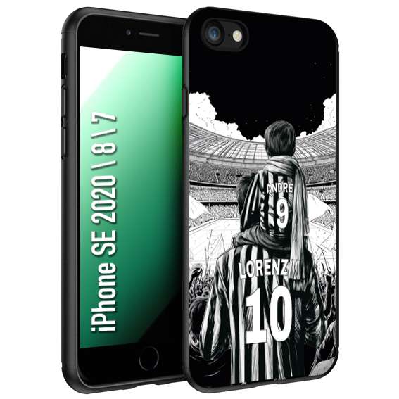 CUSTOMIZZA - Custodia cover nera morbida in tpu compatibile per iPhone 7 - 8 - SE 2020 / 2022 personalizzata calcio football nome e numero calciatori bianconeri bianca e nera