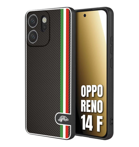 CUSTOMIZZA - Custodia cover nera morbida in tpu compatibile per Oppo Reno 14 F effetto fibra di carbonio bandiera Italia made in Italy