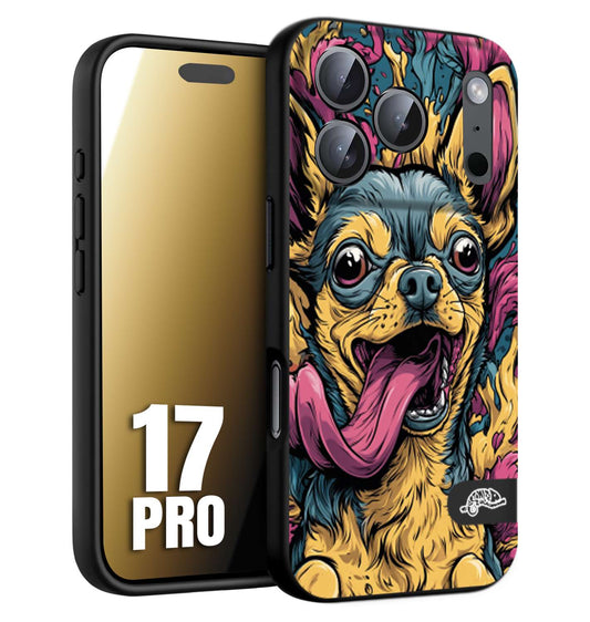 CUSTOMIZZA - Custodia cover nera morbida in tpu compatibile per iPhone 17 PRO Chihuahua illustrazione cane pop art cane street art cartone animato