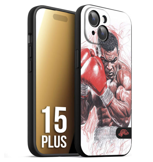 CUSTOMIZZA - Custodia cover nera morbida in tpu compatibile per iPhone 15 PLUS pugilato pugili disegno tattoo guantoni boxer pesi massimi iron mike