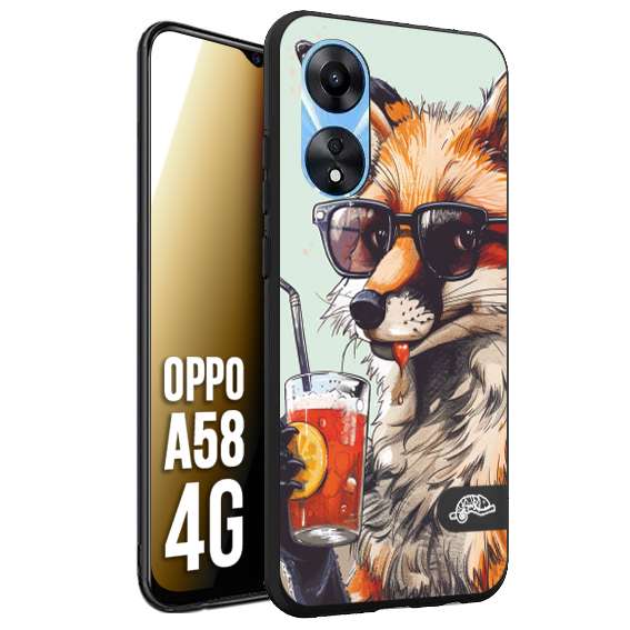 CUSTOMIZZA - Custodia cover nera morbida in tpu compatibile per Oppo A58 4G estate disegnata cocktails animali simpatici fox volpe negroni