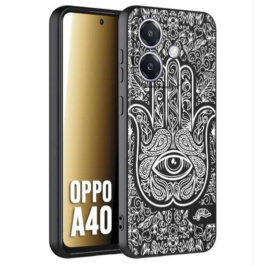 CUSTOMIZZA - Custodia cover nera morbida in tpu compatibile per Oppo A40 mano di fatima effetto rilievo mandala donna