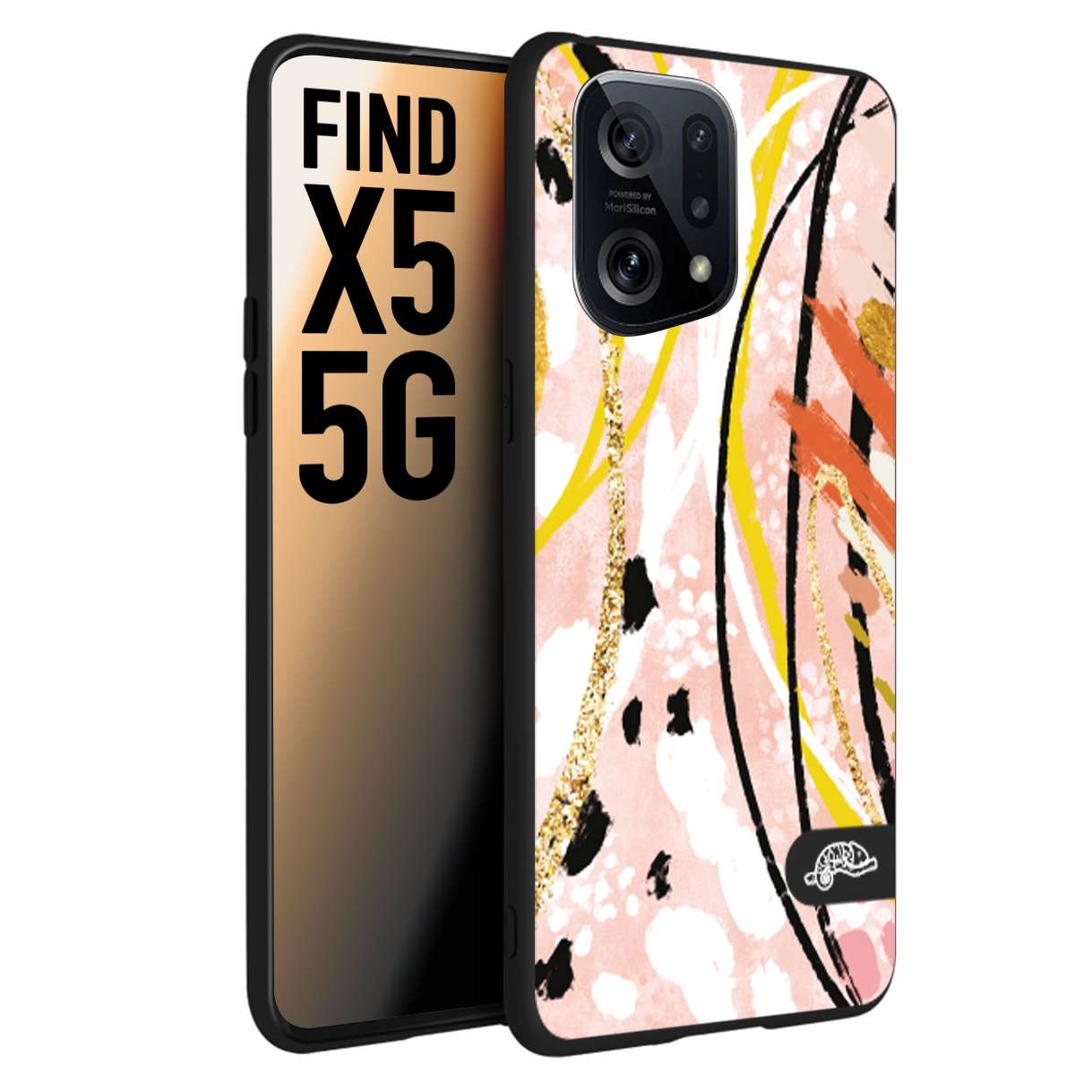 CUSTOMIZZA - Custodia cover nera morbida in tpu compatibile per Oppo Find X5 fiori astratti donna zebrato leopardato fantasia dorata gialla rosa colorata