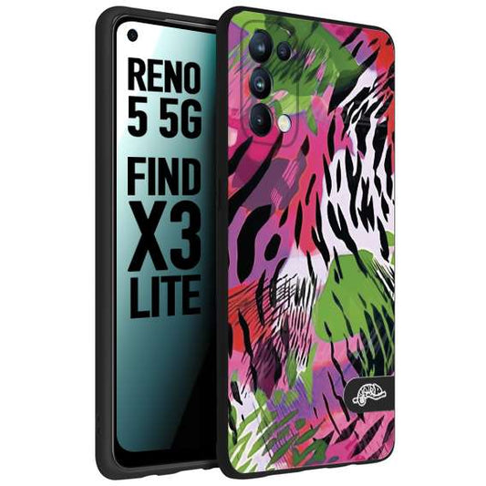 CUSTOMIZZA - Custodia cover nera morbida in tpu compatibile per Oppo Reno 5 5G leopardato tigrato tiger colorata summer color verde fucsia