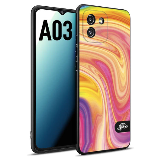 CUSTOMIZZA - Custodia cover nera morbida in tpu compatibile per Samsung A03 colorata fantasia vortice marmo onde rosa fucsia gialla