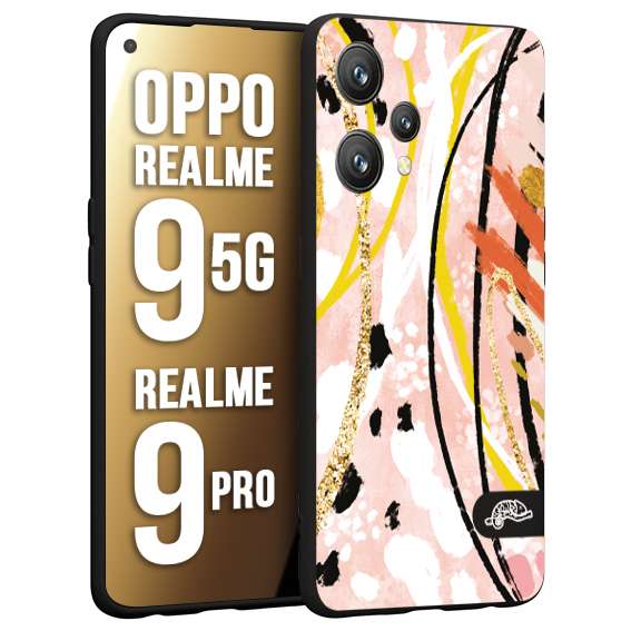 CUSTOMIZZA - Custodia cover nera morbida in tpu compatibile per Oppo Realme 9 5G - 9 PRO fiori astratti donna zebrato leopardato fantasia dorata gialla rosa colorata