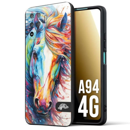 CUSTOMIZZA - Custodia cover nera morbida in tpu compatibile per Oppo A94 4G animali color cavallo horse viso colori vibranti disegnato schizzo