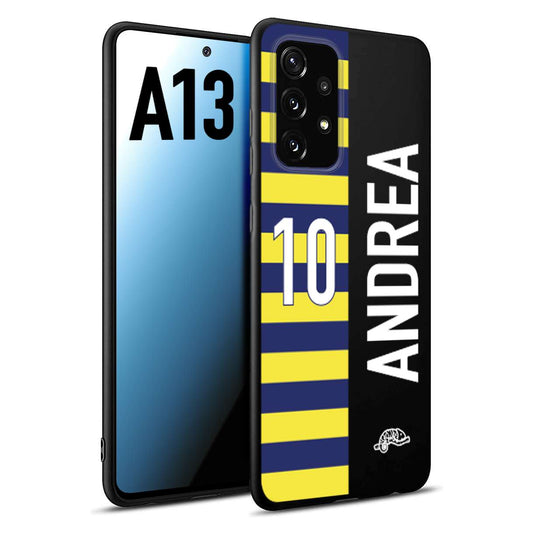 CUSTOMIZZA - Custodia cover nera morbida in tpu compatibile per Samsung A13 personalizzata calcio football nome e numero calciatori giallo blu