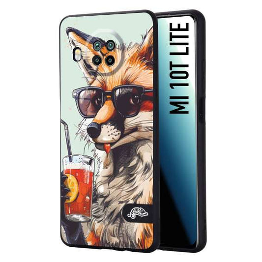 CUSTOMIZZA - Custodia cover nera morbida in tpu compatibile per Xiaomi Mi 10T LITE estate disegnata cocktails animali simpatici fox volpe negroni