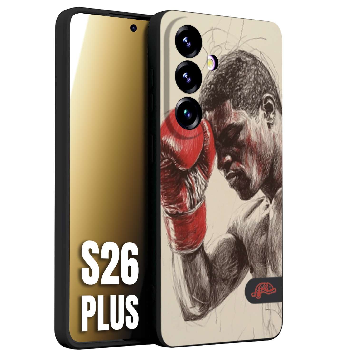 CUSTOMIZZA - Custodia cover nera morbida in tpu compatibile per Samsung S26 PLUS pugilato pugili disegno tattoo guantoni boxer pesi massimi
