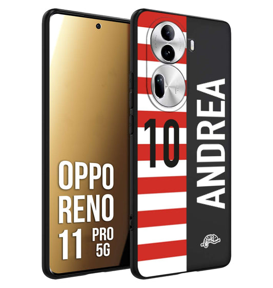 CUSTOMIZZA - Custodia cover nera morbida in tpu compatibile per Oppo Reno 11 PRO 5G personalizzata calcio football nome e numero calciatori bianco rossa