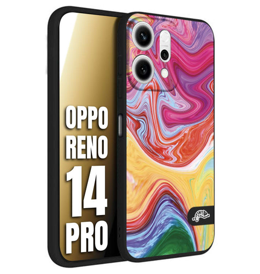 CUSTOMIZZA - Custodia cover nera morbida in tpu compatibile per Oppo Reno 14 PRO colorata fantasia vortice marmo onde verde fucsia gialla