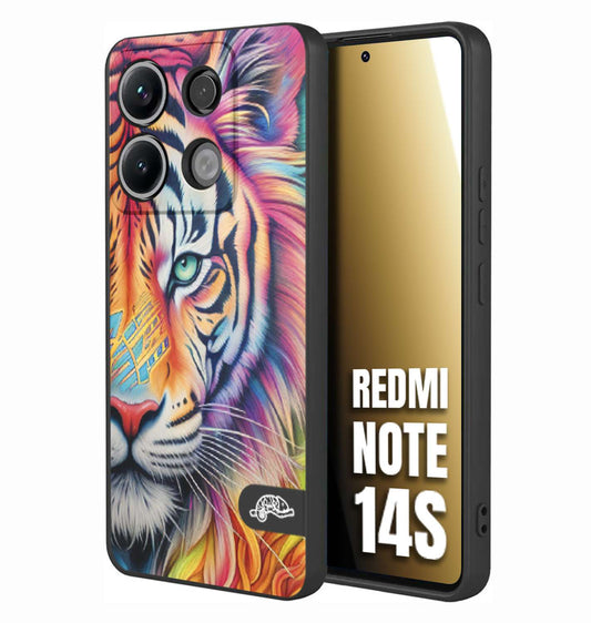 CUSTOMIZZA - Custodia cover nera morbida in tpu compatibile per Xiaomi Redmi Note 14S animali color tigre tiger viso colori vibranti disegnato schizzo