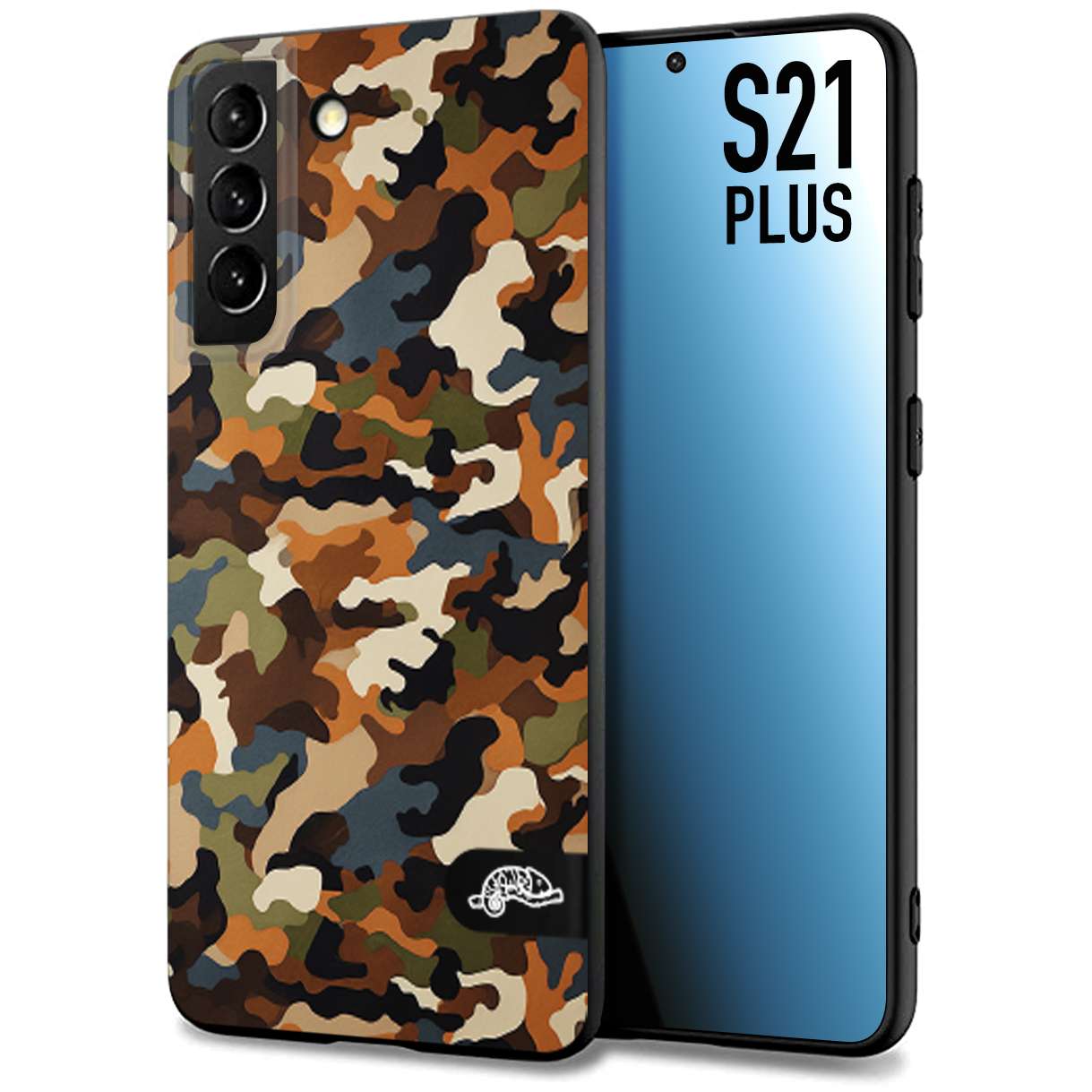 CUSTOMIZZA - Custodia cover nera morbida in tpu compatibile per Samsung S21 PLUS camouflage mimetico militare moderno blu marrone beige