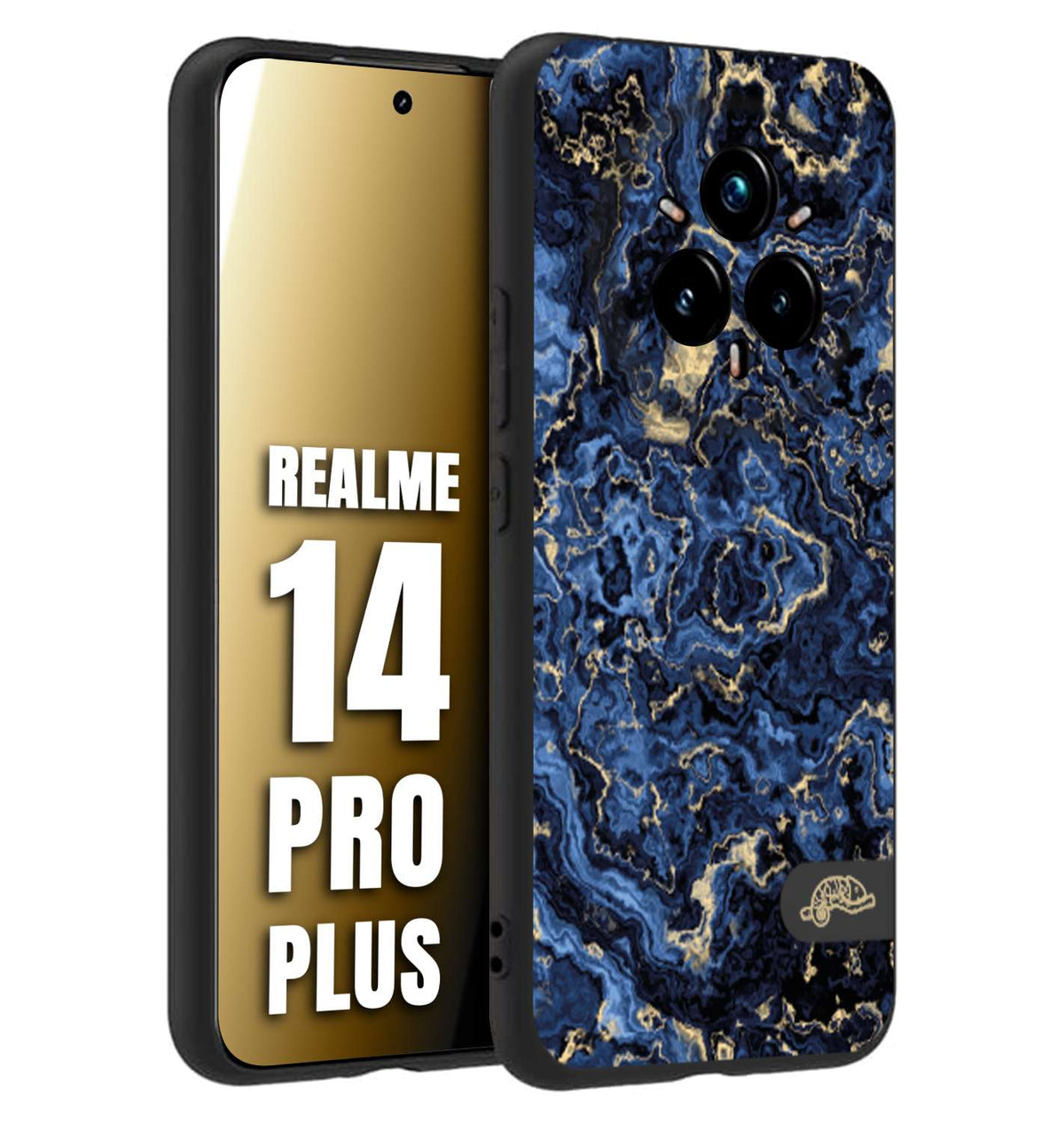 CUSTOMIZZA - Custodia cover nera morbida in tpu compatibile per Realme 14 PRO PLUS effetto marmo marble blu venature dorato psichedelico