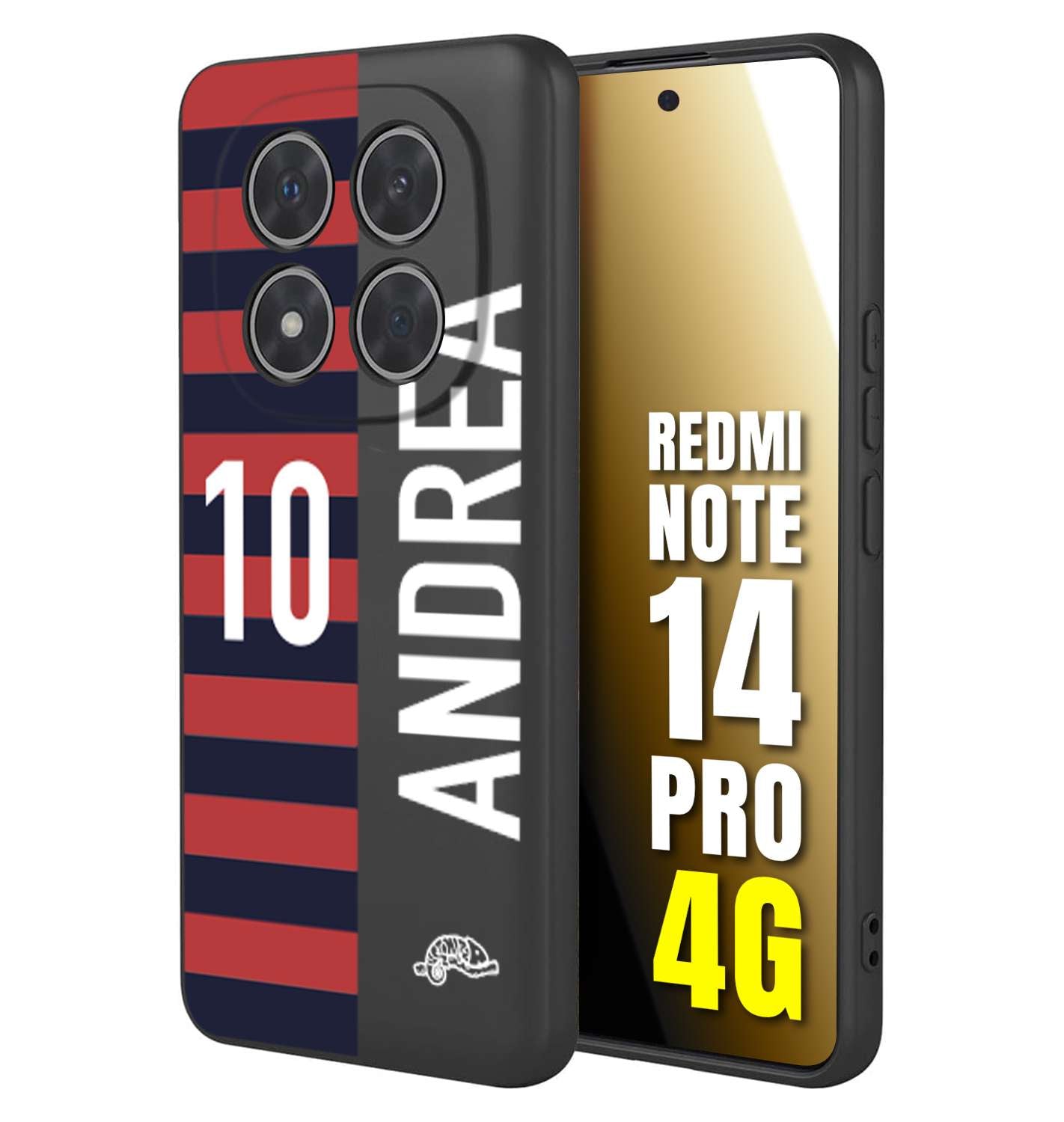 CUSTOMIZZA - Custodia cover nera morbida in tpu compatibile per Xiaomi Redmi Note 14 PRO 4G personalizzata calcio football nome e numero calciatori rossoblu