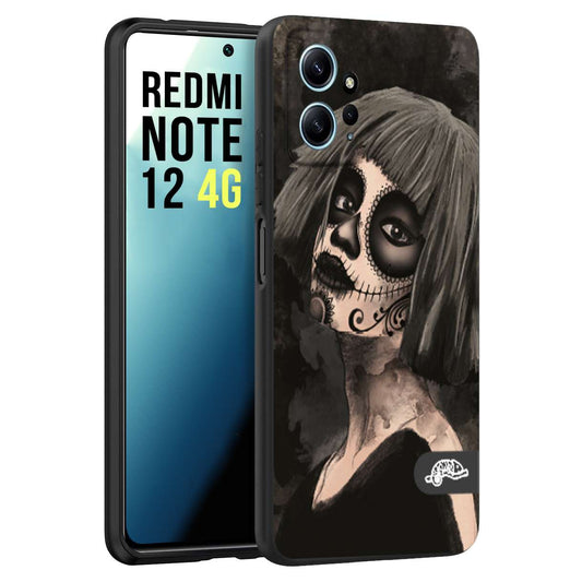 CUSTOMIZZA - Custodia cover nera morbida in tpu compatibile per Xiaomi Redmi Note 12 4G chicana messicana dea de la muerte donna santa tattoo disegnata