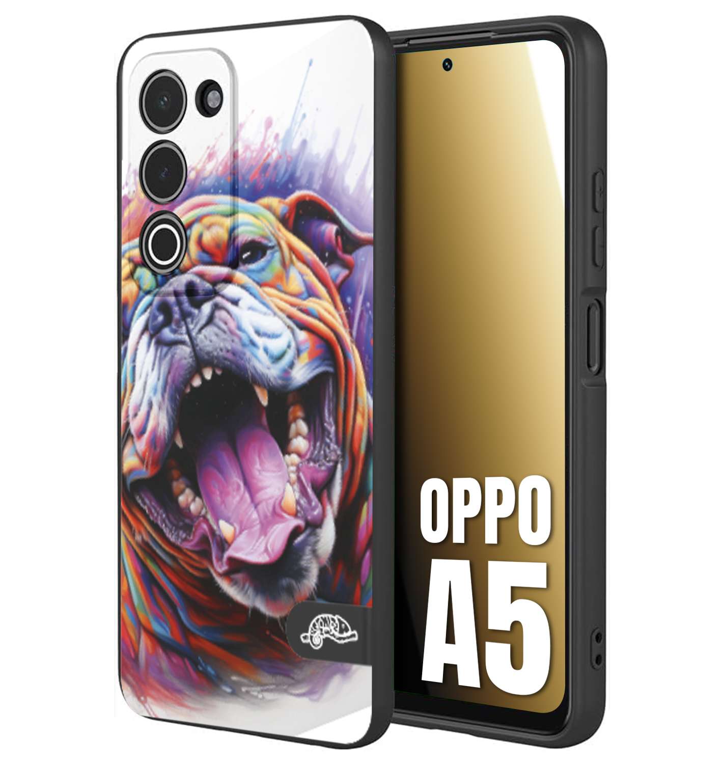 CUSTOMIZZA - Custodia cover nera morbida in tpu compatibile per Oppo A5 animali color bulldog cane dog colori vibranti disegnato schizzo