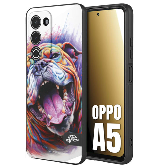 CUSTOMIZZA - Custodia cover nera morbida in tpu compatibile per Oppo A5 animali color bulldog cane dog colori vibranti disegnato schizzo