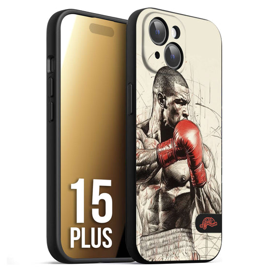 CUSTOMIZZA - Custodia cover nera morbida in tpu compatibile per iPhone 15 PLUS pugilato pugili disegno tattoo guantoni box sport ring