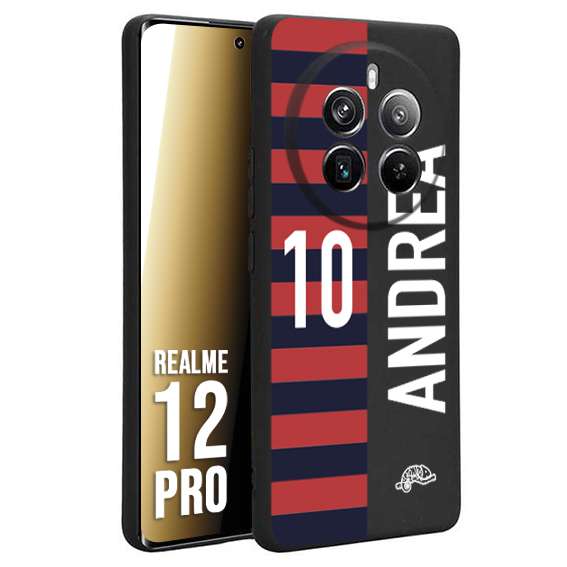 CUSTOMIZZA - Custodia cover nera morbida in tpu compatibile per Realme 12 PRO personalizzata calcio football nome e numero calciatori rossoblu