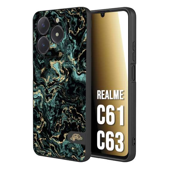 CUSTOMIZZA - Custodia cover nera morbida in tpu compatibile per Realme C61 - C63 effetto marmo marble verde green venature dorato pietra