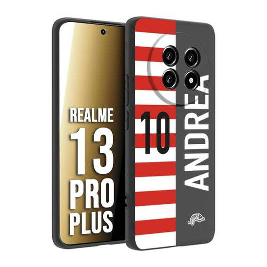 CUSTOMIZZA - Custodia cover nera morbida in tpu compatibile per Realme 13 PRO PLUS personalizzata calcio football nome e numero calciatori bianco rossa