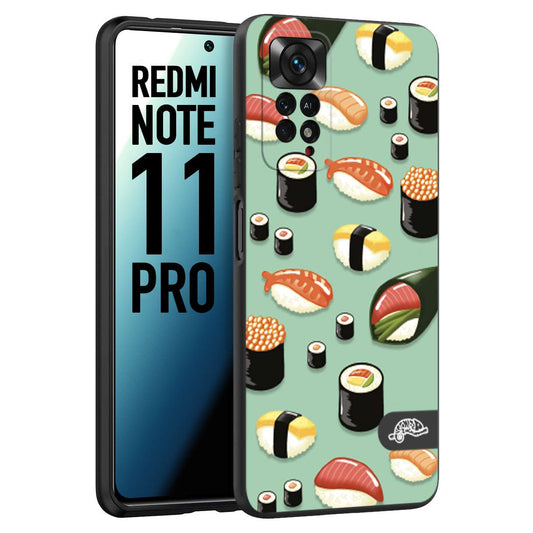 CUSTOMIZZA - Custodia cover nera morbida in tpu compatibile per Xiaomi Redmi Note 11 PRO sushi disegni giapponese nighiri acquamarina verde