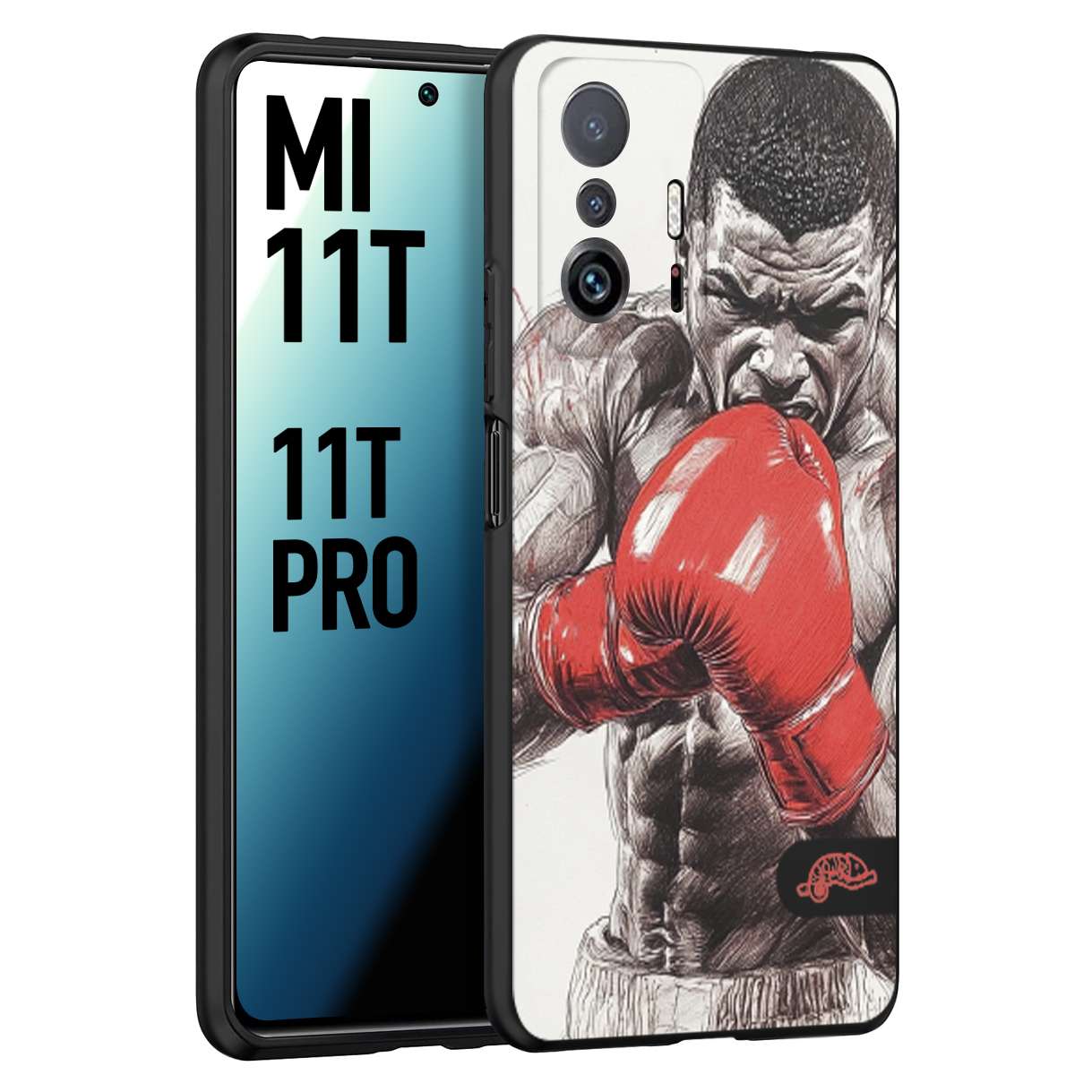 CUSTOMIZZA - Custodia cover nera morbida in tpu compatibile per Xiaomi Mi 11T - Mi 11T PRO pugilato pugili disegno tattoo guantoni box pesi massimi gancio