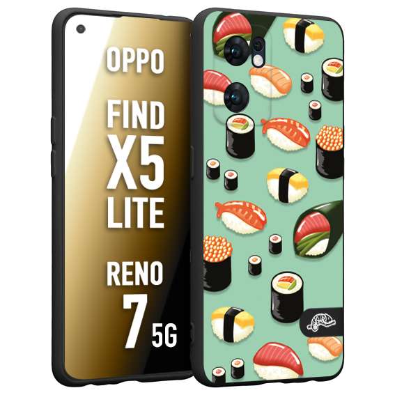 CUSTOMIZZA - Custodia cover nera morbida in tpu compatibile per Oppo Reno 7 - Find X5 LITE sushi disegni giapponese nighiri acquamarina verde