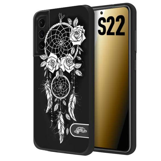 CUSTOMIZZA - Custodia cover nera morbida in tpu compatibile per Samsung S22 acchiappasogni dreamcatcher black and white bianco a rilievo disegnato tattoo tatuaggio