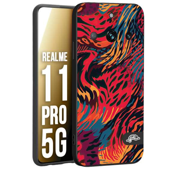 CUSTOMIZZA - Custodia cover nera morbida in tpu compatibile per Oppo Realme 11 PRO 5G leopardato maculato tigrato colorata fiamme rossa blu arancione