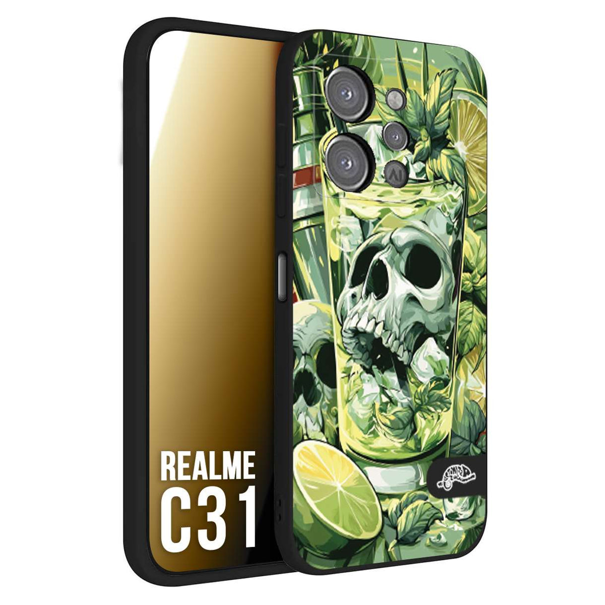 CUSTOMIZZA - Custodia cover nera morbida in tpu compatibile per Realme C31 Mojito cocktail teschio illustrazione drink lime menta ghiacci tropicale street art