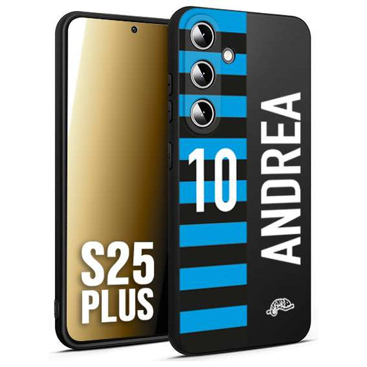 CUSTOMIZZA - Custodia cover nera morbida in tpu compatibile per Samsung S25 PLUS personalizzata calcio football nome e numero calciatori nerazzurra