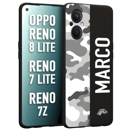 CUSTOMIZZA - Custodia cover nera morbida in tpu compatibile per Oppo Reno 7 Lite - 8 Lite - 7Z camouflage mimetico militare personalizzata nome bianco