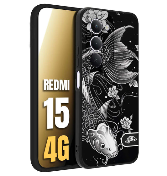 CUSTOMIZZA - Custodia cover nera morbida in tpu compatibile per Xiaomi Redmi 15 4G carpa koi black and white bianco a rilievo disegnato tattoo tatuaggio