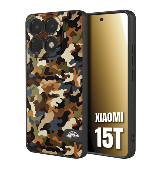 CUSTOMIZZA - Custodia cover nera morbida in tpu compatibile per Xiaomi 15T camouflage mimetico militare moderno blu marrone beige