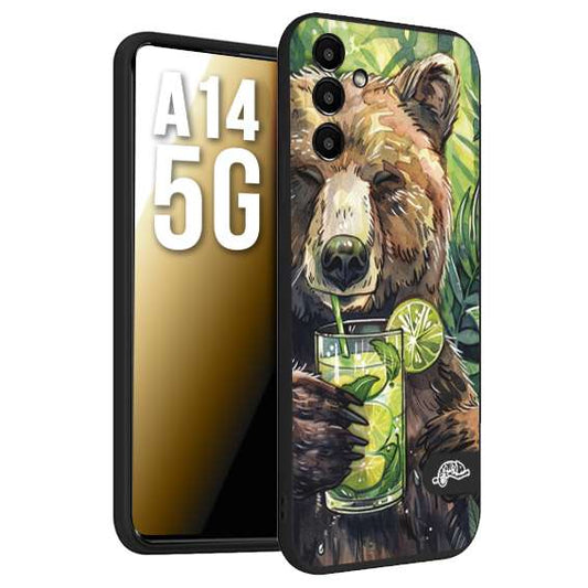 CUSTOMIZZA - Custodia cover nera morbida in tpu compatibile per Samsung A14 5G fiori estate disegnata cocktails animali simpatici orso bear negroni