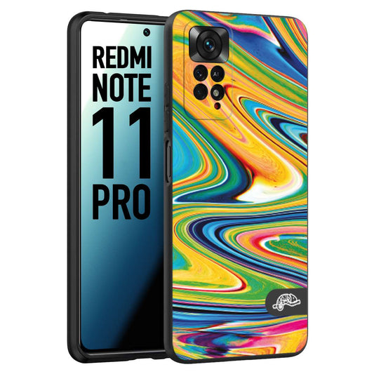 CUSTOMIZZA - Custodia cover nera morbida in tpu compatibile per Xiaomi Redmi Note 11 PRO colorata fantasia vortice marmo arcobaleno gialla verde blu