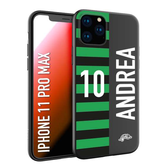 CUSTOMIZZA - Custodia cover nera morbida in tpu compatibile per iPhone 11 PRO MAX personalizzata calcio football nome e numero calciatori neroverde