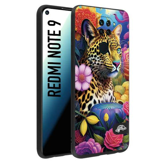 CUSTOMIZZA - Custodia cover nera morbida in tpu compatibile per Xiaomi Redmi Note 9 astratti donna flower fantasia leopardo ghepardo animali colorati