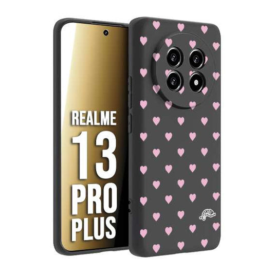 CUSTOMIZZA - Custodia cover nera morbida in tpu compatibile per Realme 13 PRO PLUS cuori pois rosa su nero donna pin up vintage