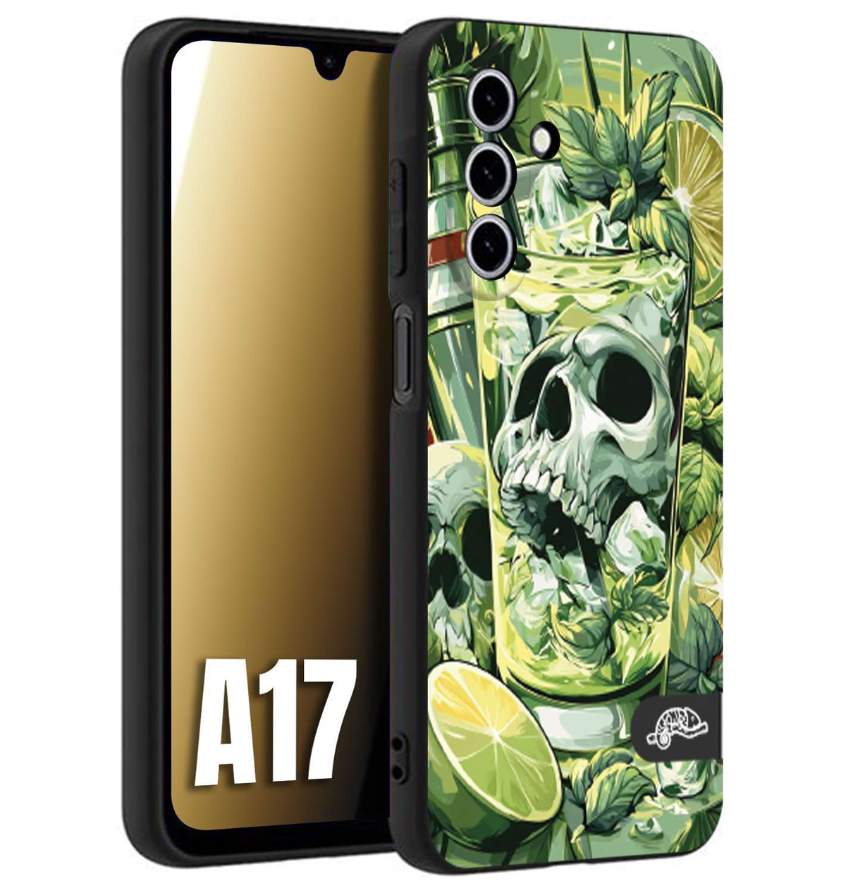 CUSTOMIZZA - Custodia cover nera morbida in tpu compatibile per Samsung A17 Mojito cocktail teschio illustrazione drink lime menta ghiacci tropicale street art
