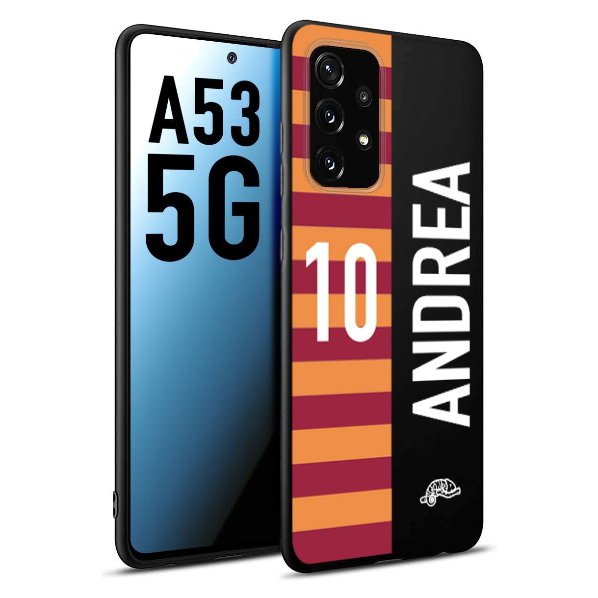 CUSTOMIZZA - Custodia cover nera morbida in tpu compatibile per Samsung A53 5G personalizzata calcio football nome e numero calciatori giallo rossi