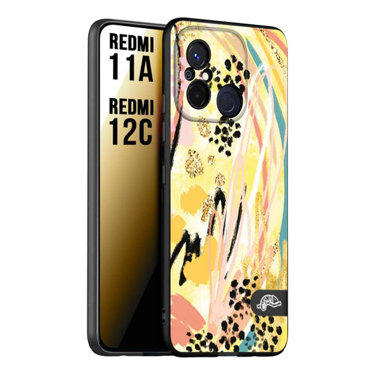 CUSTOMIZZA - Custodia cover nera morbida in tpu compatibile per Xiaomi Redmi 11A - 12C astratti donna flower fantasia estate gialla rosa leopardata