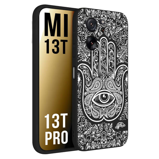 CUSTOMIZZA - Custodia cover nera morbida in tpu compatibile per Xiaomi 13T - 13T PRO mano di fatima effetto rilievo mandala donna